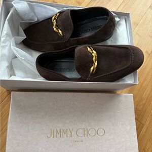 Jimmy Choo Dark Brown Loafers with Gold Detail